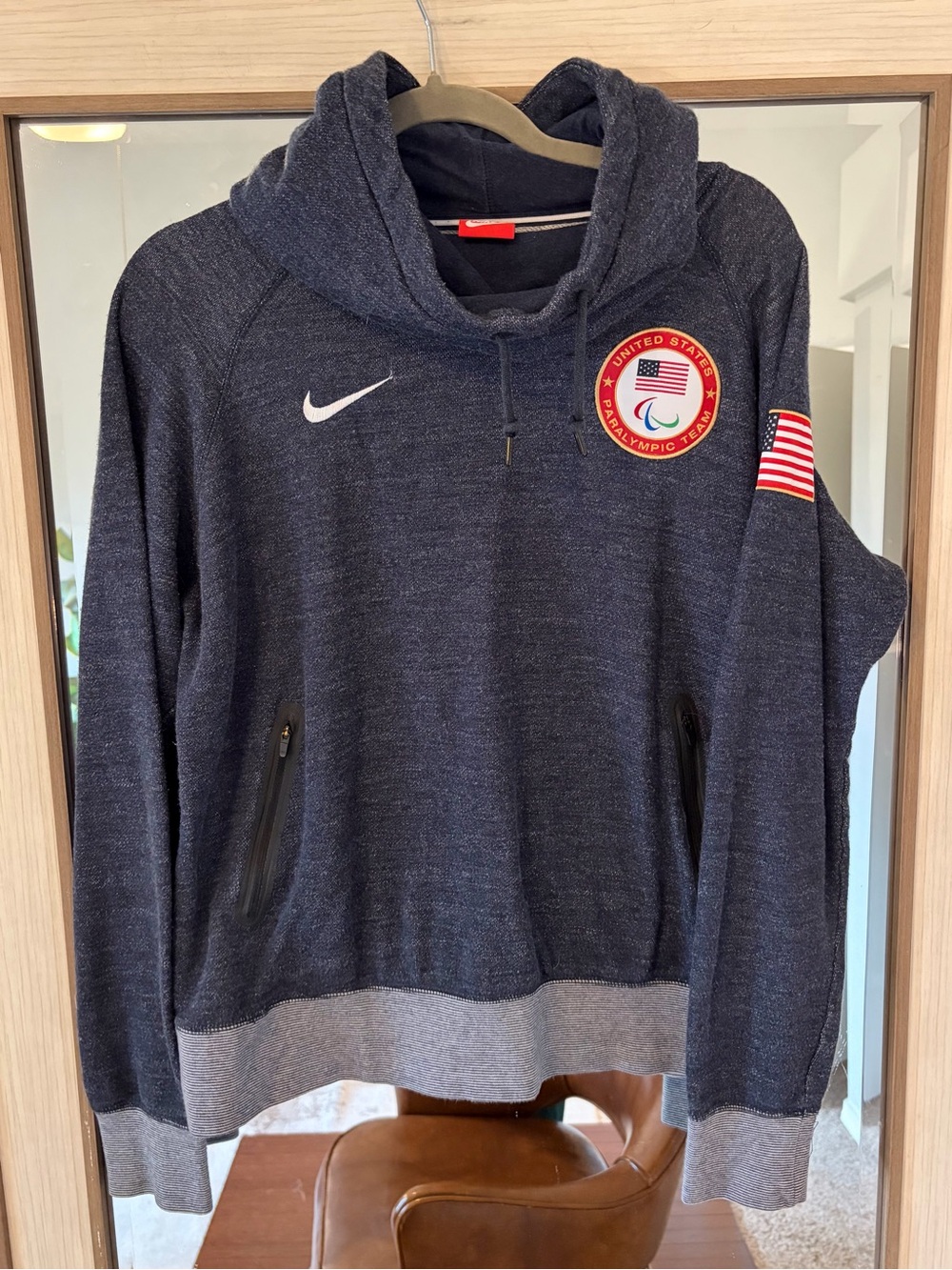 Nike USA Paraolympics Wool Funnel Neck Hoodie size Extra Large Blue Sweatshirt